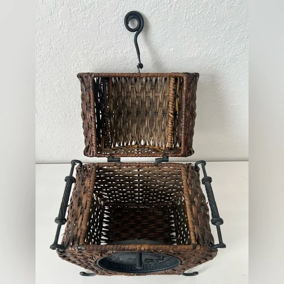 Vintage Wicker Chest Wrought Iron Frame‎ & HandlesElephant Mom and Baby Decor